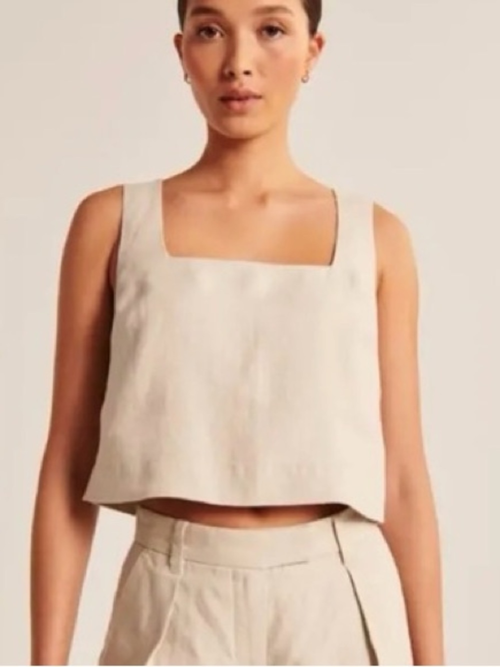 Abercrombie & Fitch Square Neck Linen Blend Crop Tank Medium